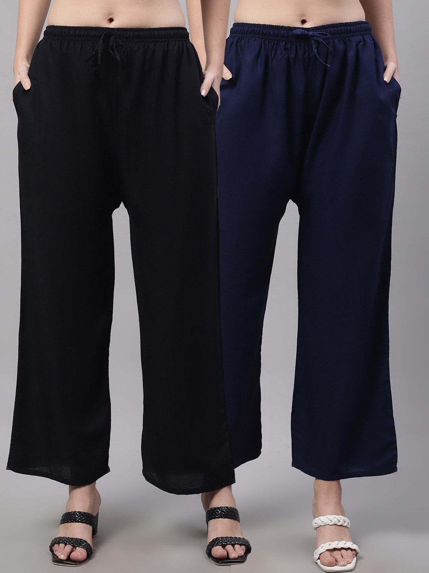 Gracit Black & Navy Rayon Palazzos - Pack of 2