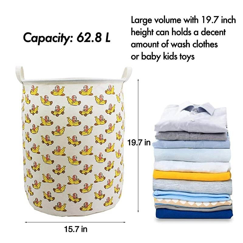 19.7" Large Cute Toy Storage Bins Organizer Round Cloth Storage Basket for Nursery Kids Baby, Canvas Foldable Laundry Hamper Bag, Collapsible Waterproof Laundry Basket Sorter (Forest Deer)
