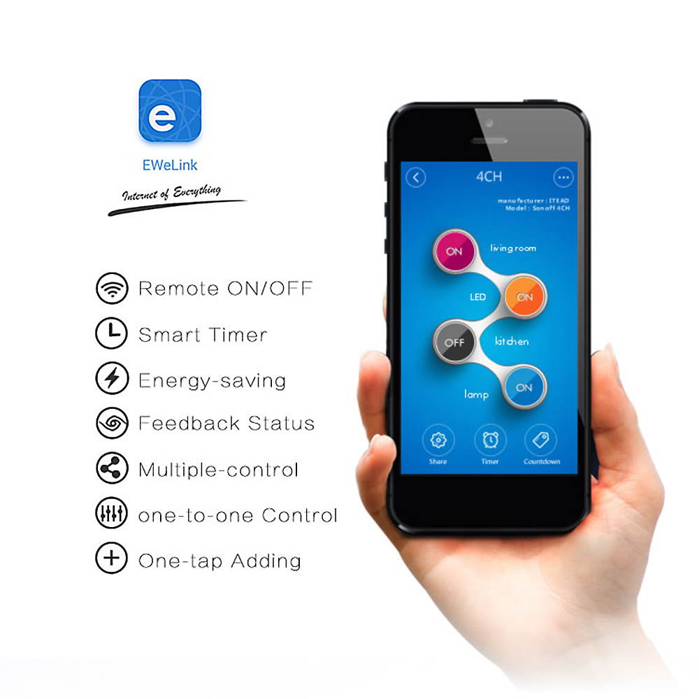 Sonoff 4CH R2 Wifi Light Smart Switch 4 Gangs 4 Channels Electronic Switch iOS Android APP Control Compatible With Google Alexa Google Home