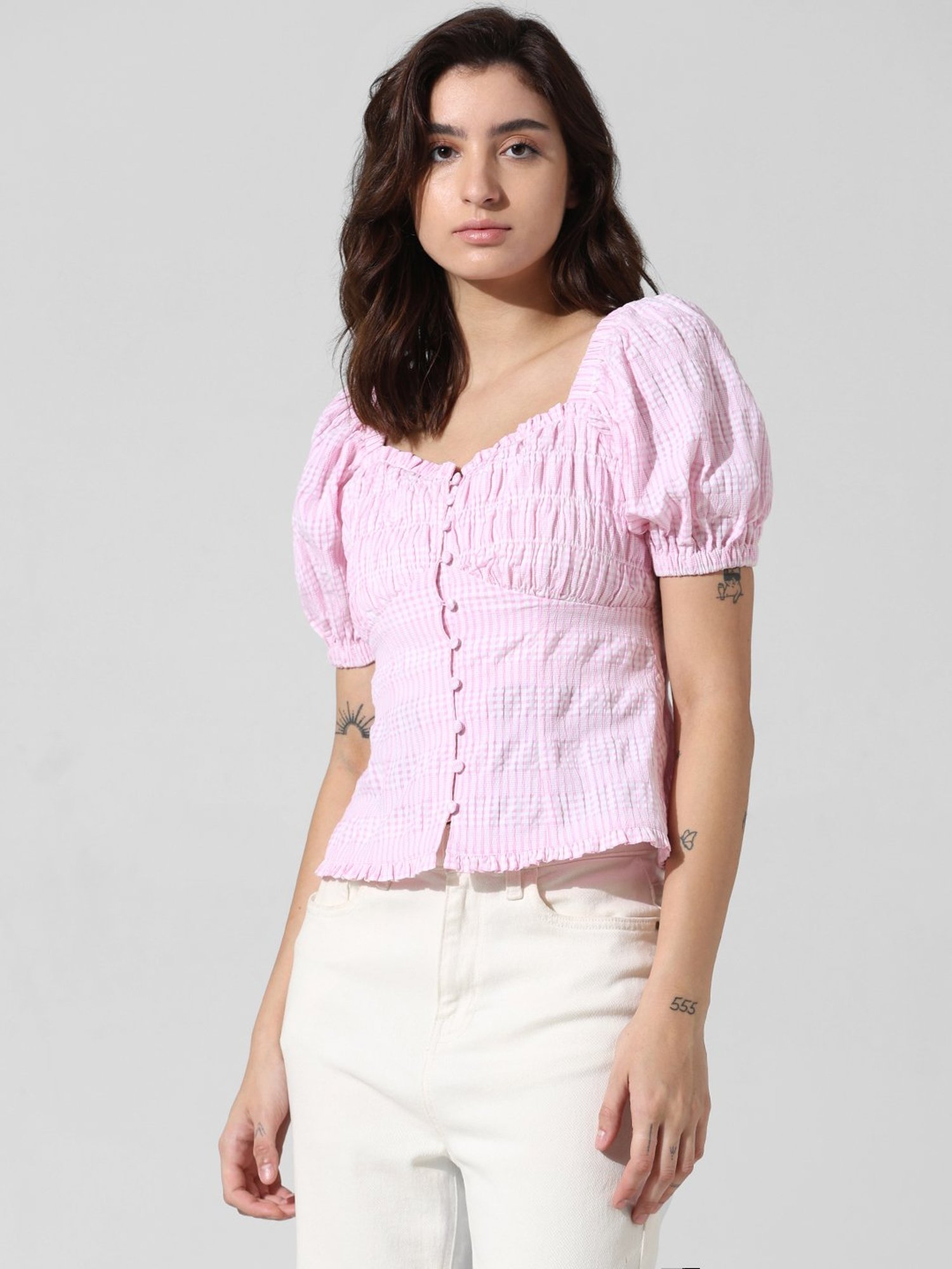 Only Pink Checks Top