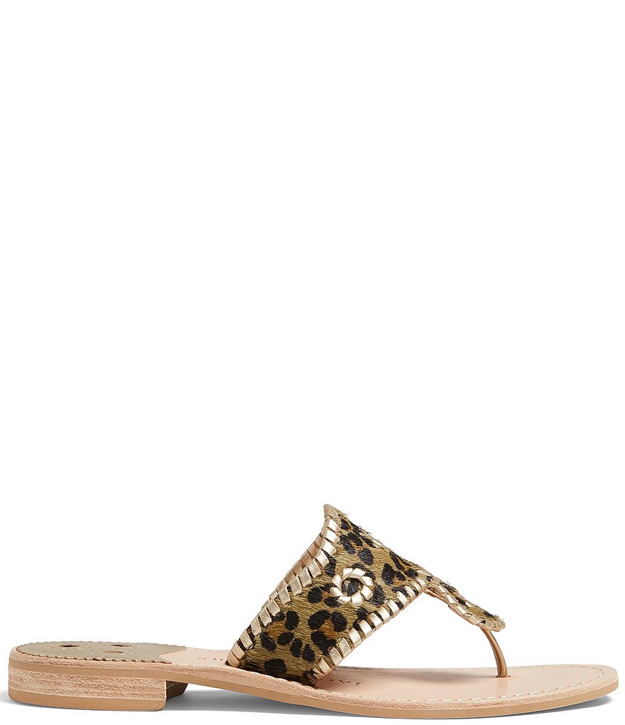 Jack Rogers Jacks Leopard Print Calf Hair Thong Sandals