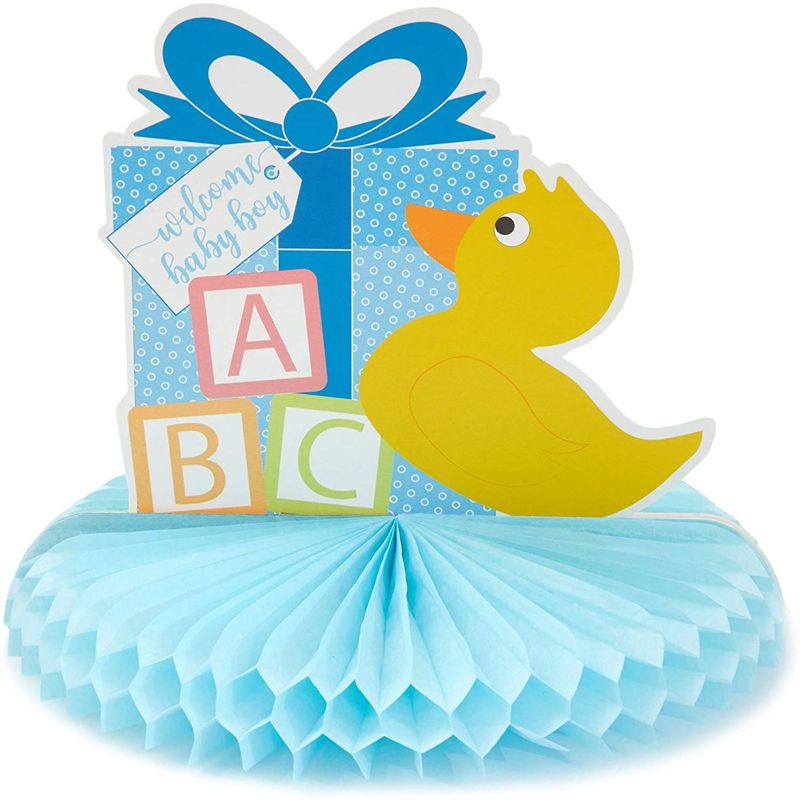 6 Pack (2 of Each) Baby Shower Table Honeycomb Decorations for Boys, 3 Assorted Design, Blue, 8.25 x 7.5 inches