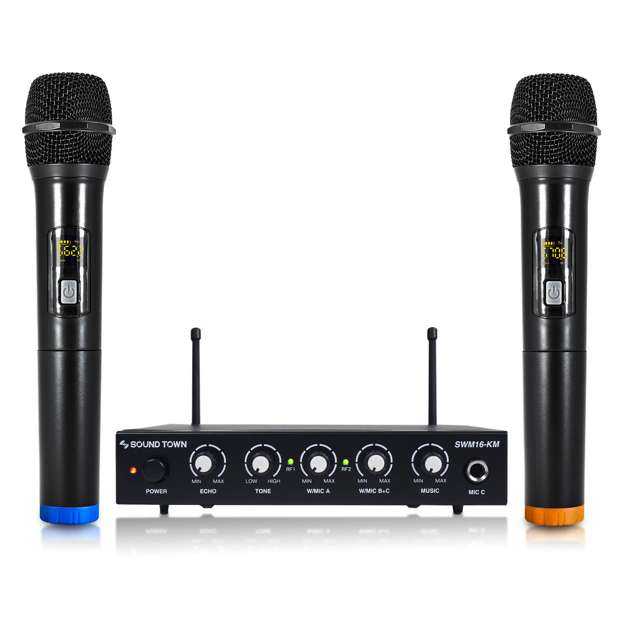 Sound Town UHF 16 Channels Wireless Microphone Karaoke System with Bluetooth, Metal Mixer, 2 Handheld Microphones, for Church, School, Wedding, Meeting, Karaoke (SWM16-KM)