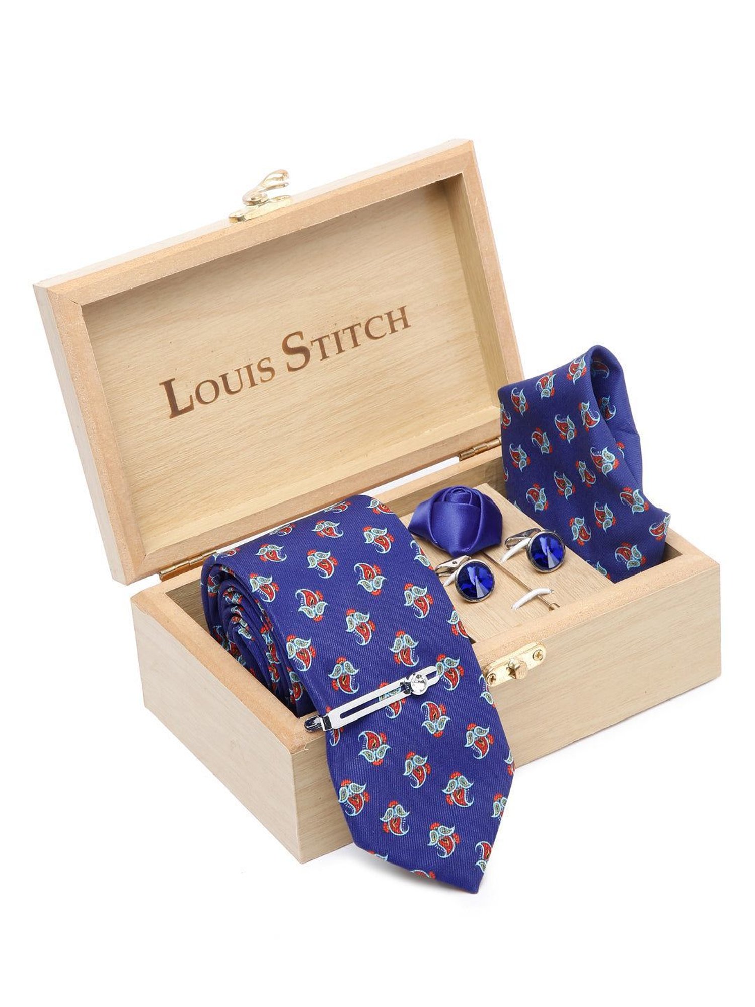 Louis Stitch Blue Printed Necktie Gift Set - Set of 5