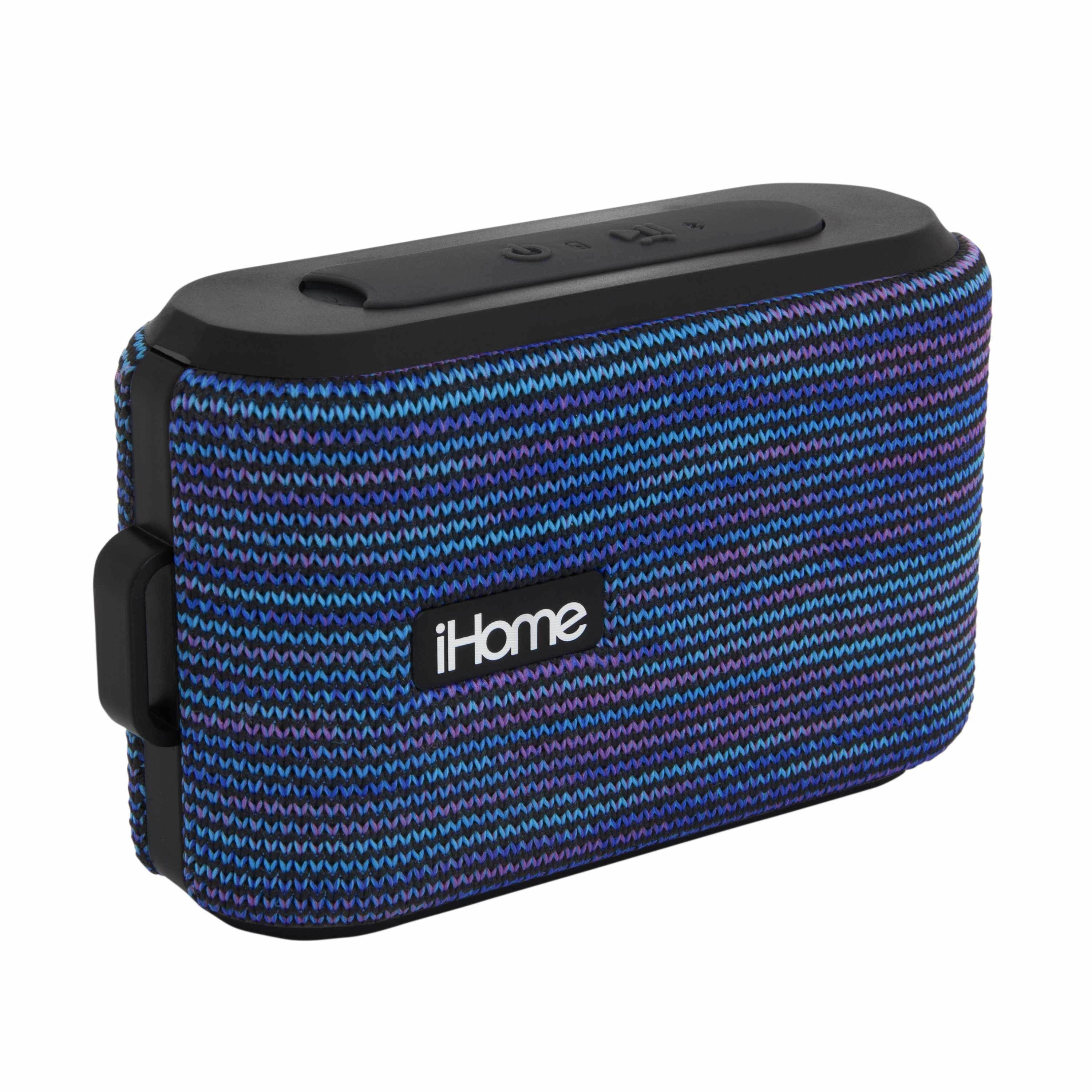 iHome Slip and Water Resistant Fabric Rechargeable Bluetooth Speaker with Speakerphone (Purple/White)