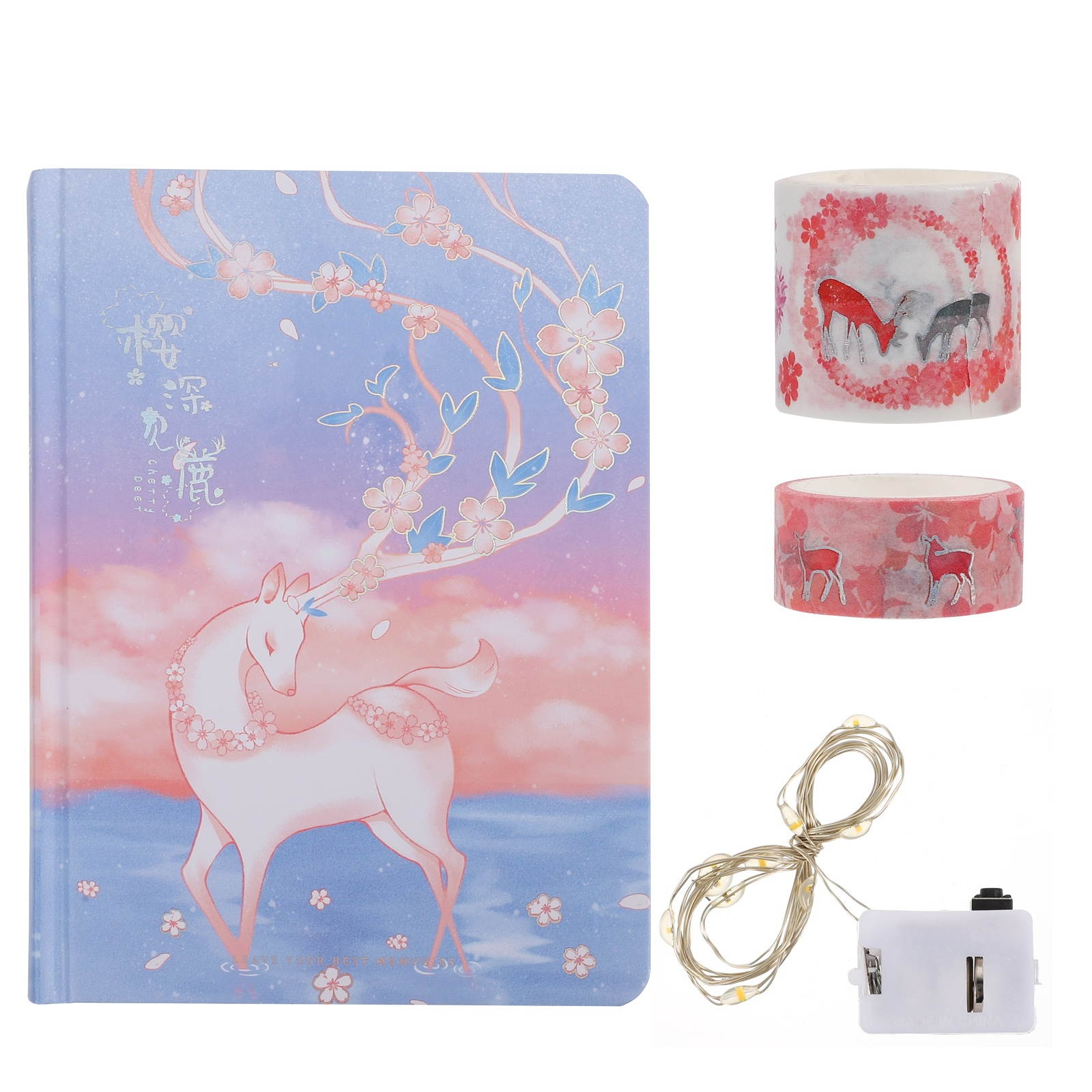 1 Set Students Creative Cartoon Notebook with Washi Tape Luminous Display Box