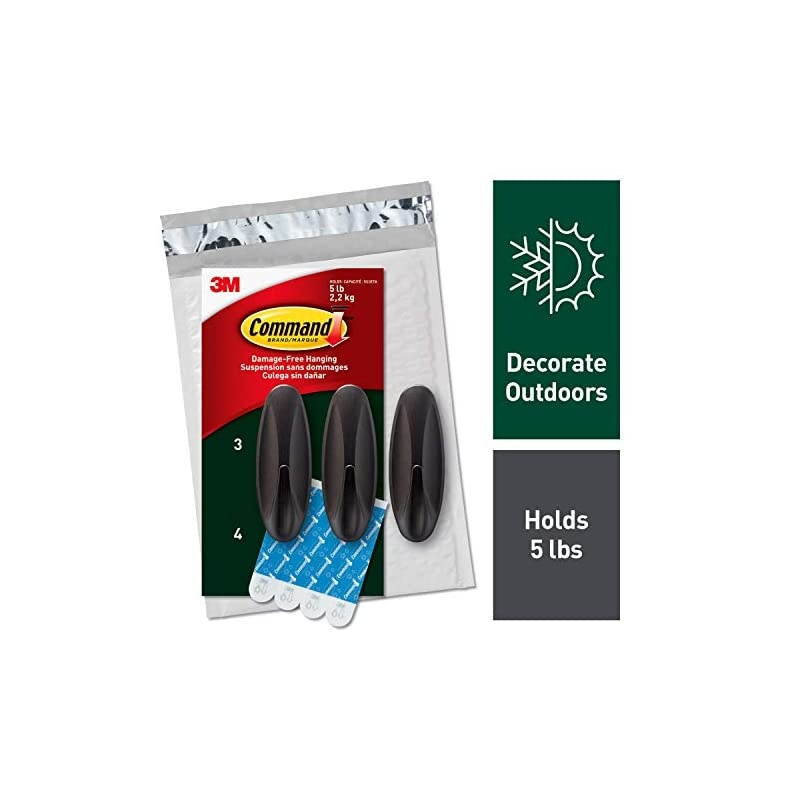 Outdoor Large Hooks, Bronze, Holds up to 5 lbs, 3-Hooks, 4-Strips, Decorate Damage-Free