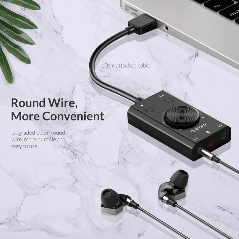 ORICO Portable USB External Sound Card Microphone Earphone Two-in-One With 3-Port Output Volume Adjustable For Windows/Mac/Linux