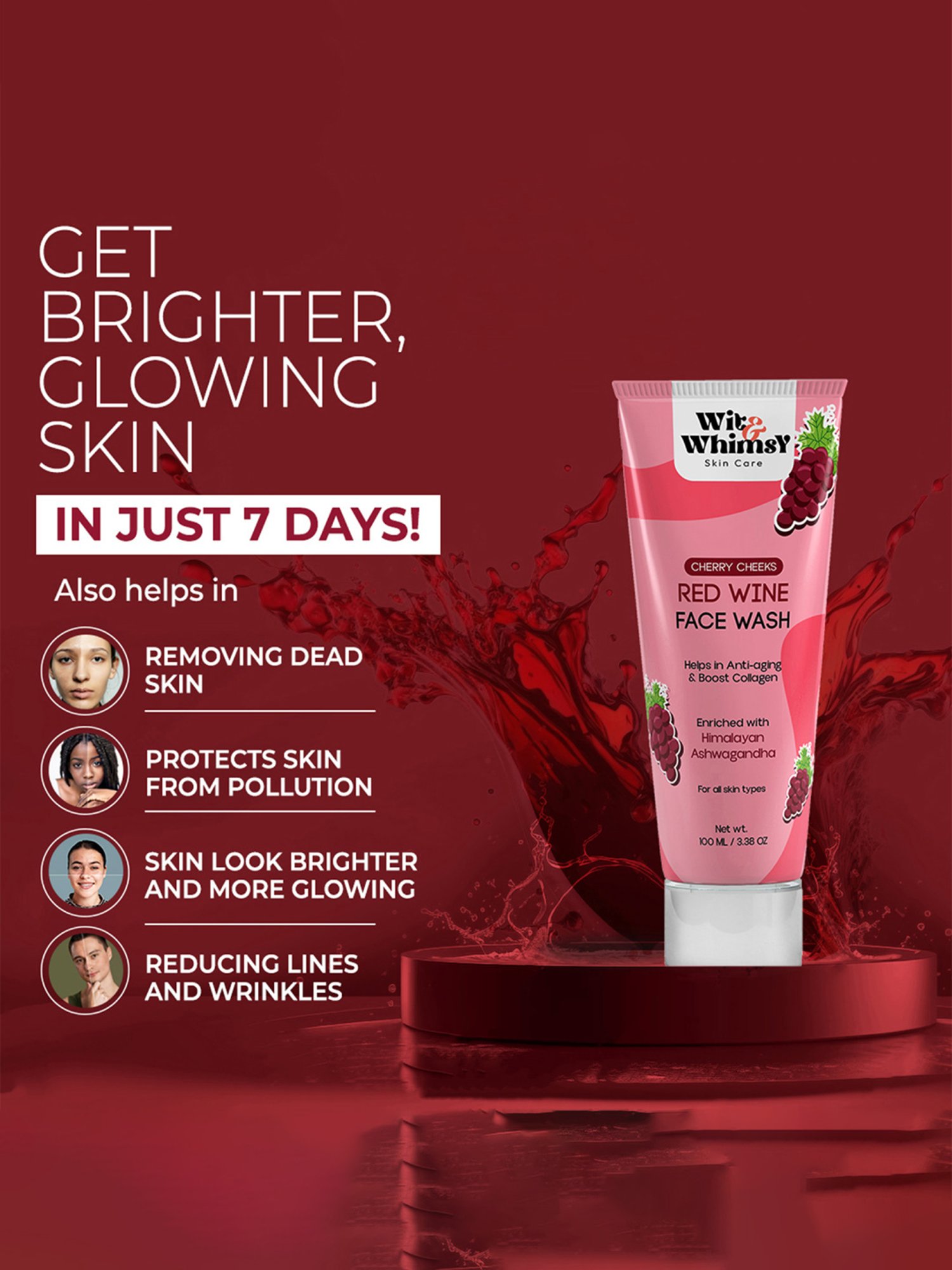 Wit & Whimsy Cherry Cheeks Red Wine Face Wash - 100 ml