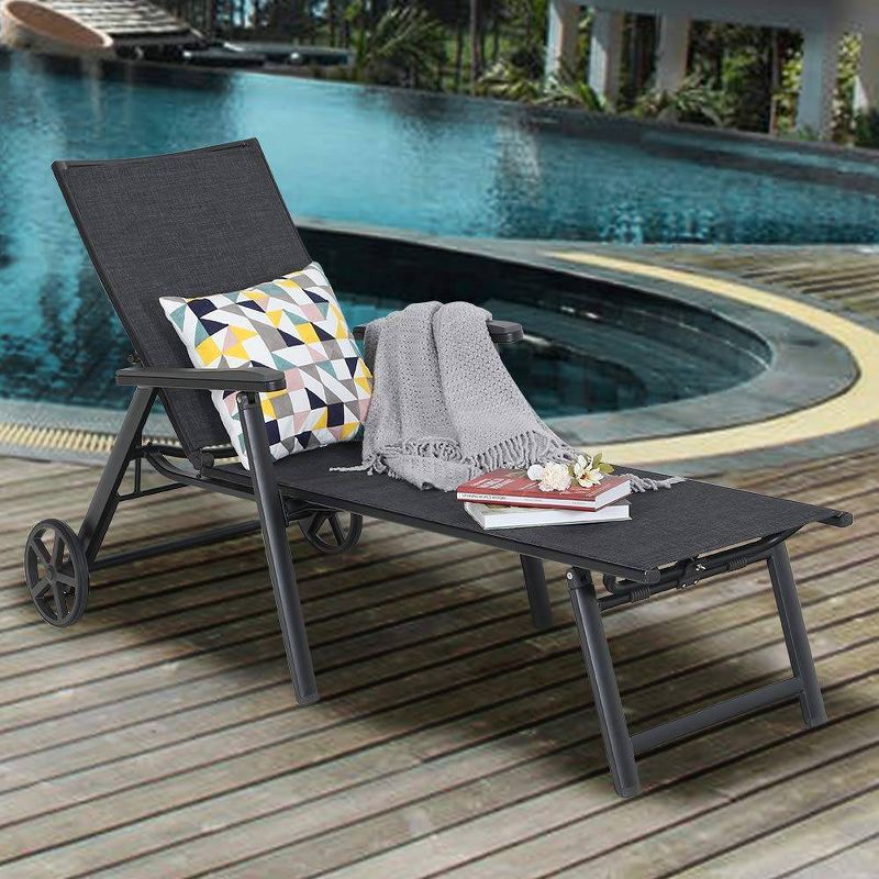 Ostrich Chaise Lounge Folding Sunbathing Poolside & Beach Chair, Pink & Blue