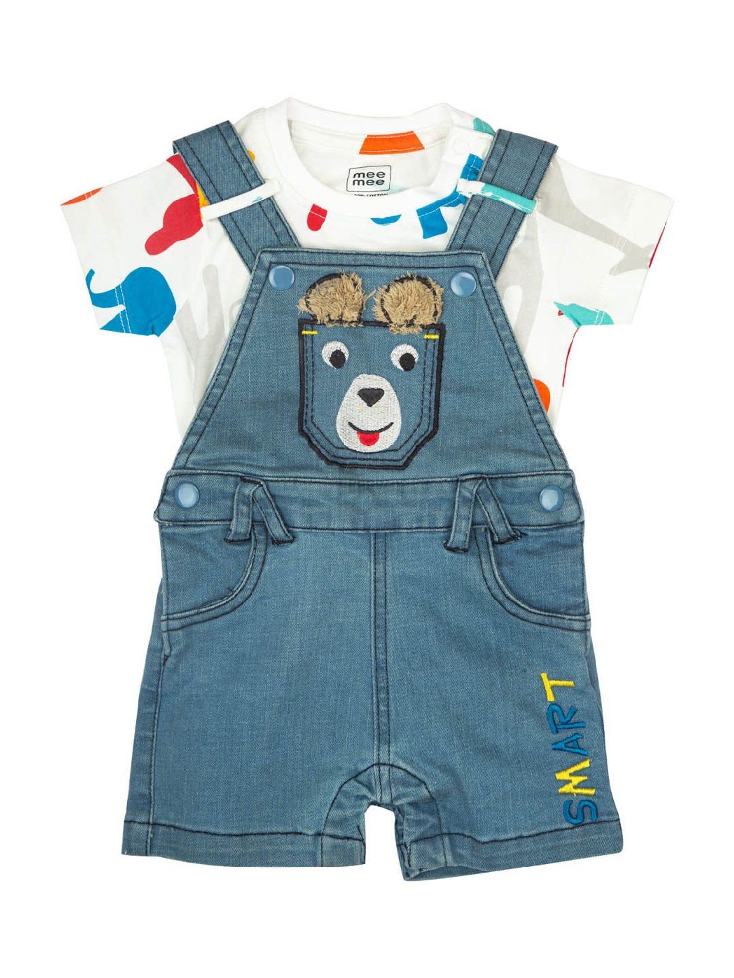 Mee Mee Kids Multicolor Printed T-Shirt with Dungaree