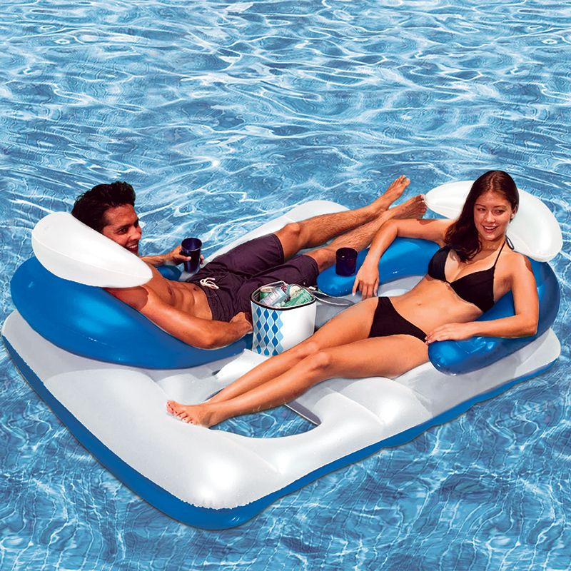 Swim Central 64.5" Inflatable Swimming Pool 2-Person Lounger with Ice Bag - Blue/White