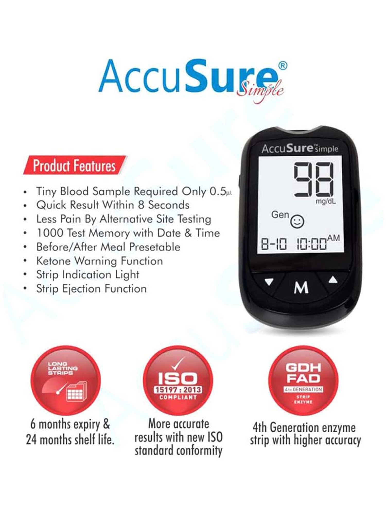 Accusure Simple Glucometer machine With 25 Test Strips (Black)