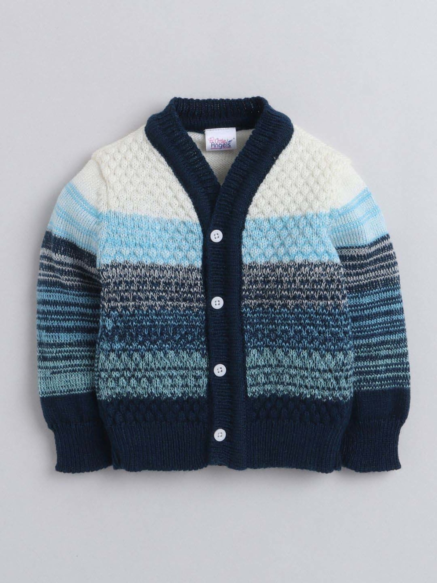 Little Angels Kids Navy & White Color Block Full Sleeves Sweater Set