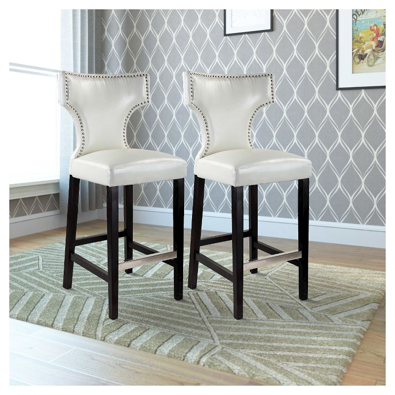 Set of 2 31" Kings Studded Bonded Leather Barstools White - Corliving