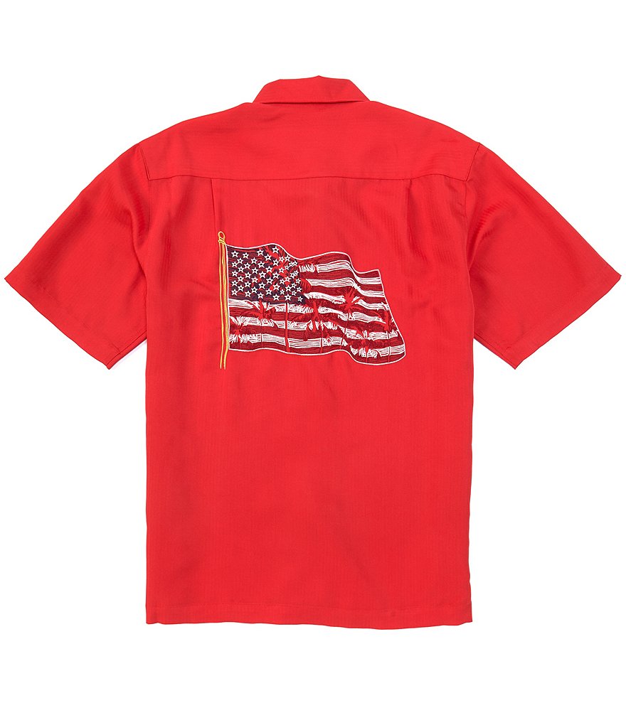 Caribbean Flag Embroidery Short-Sleeve Woven Shirt