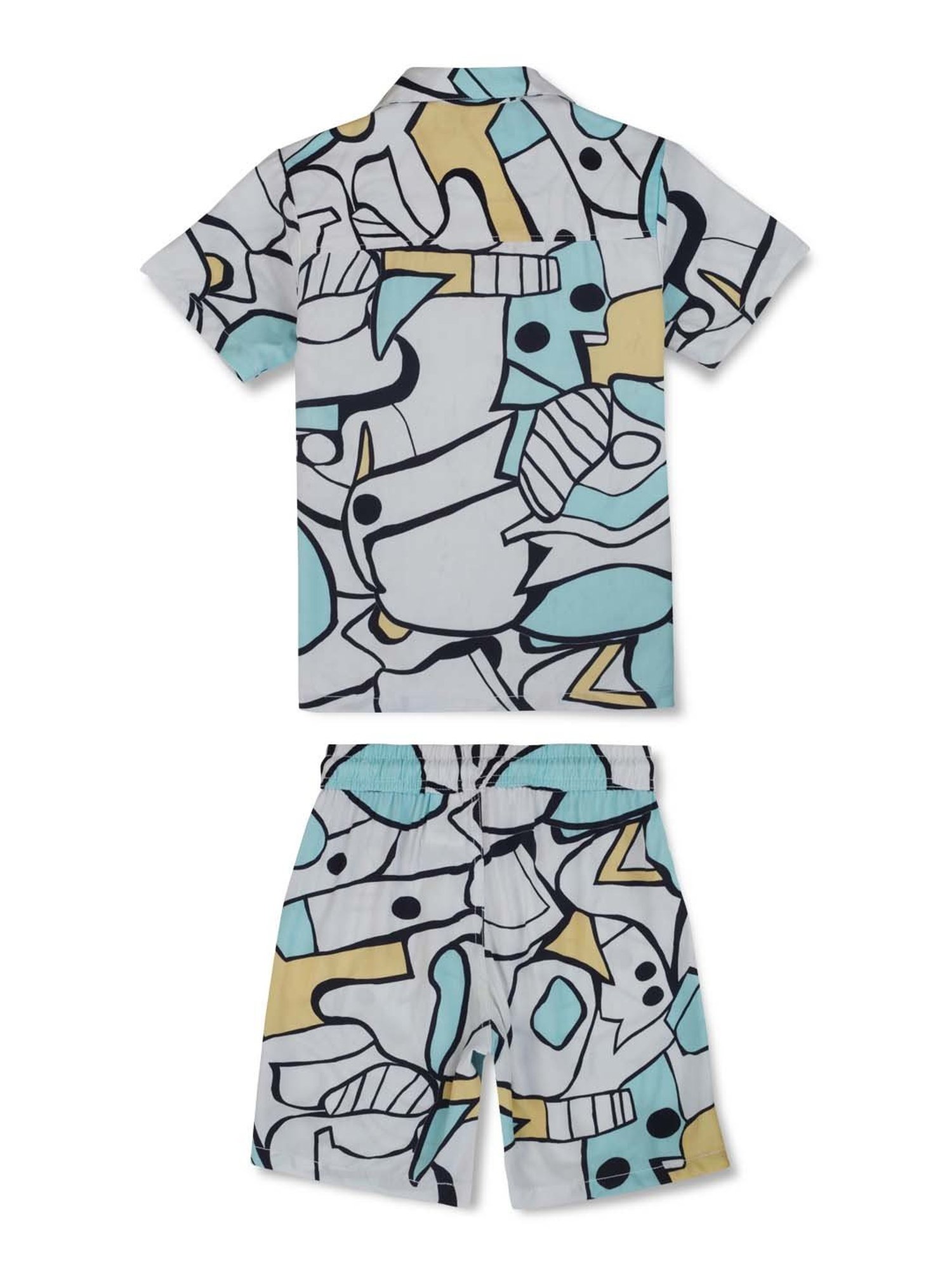 Gini & Jony Kids White & Blue Printed Shirt Set