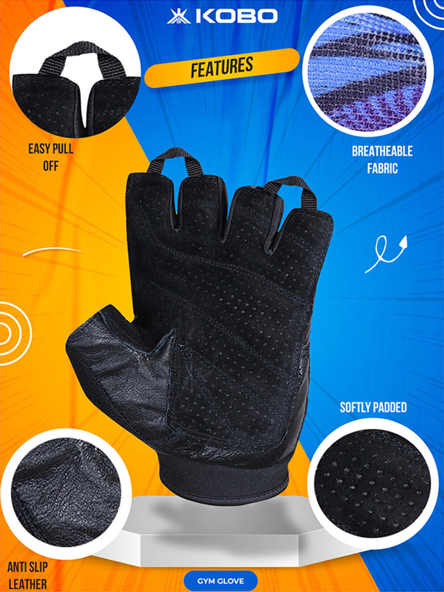 Kobo Weight Lifting Gym Gloves (Blue) Size - S