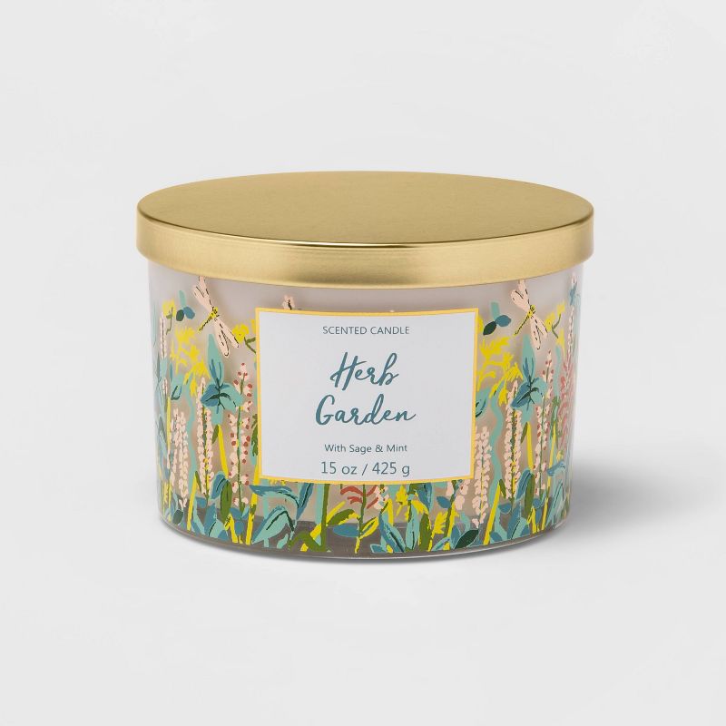 15oz Lidded Glass Jar Front Label Garden Print 3-Wick Wild Flowers Candle - Opalhouse™