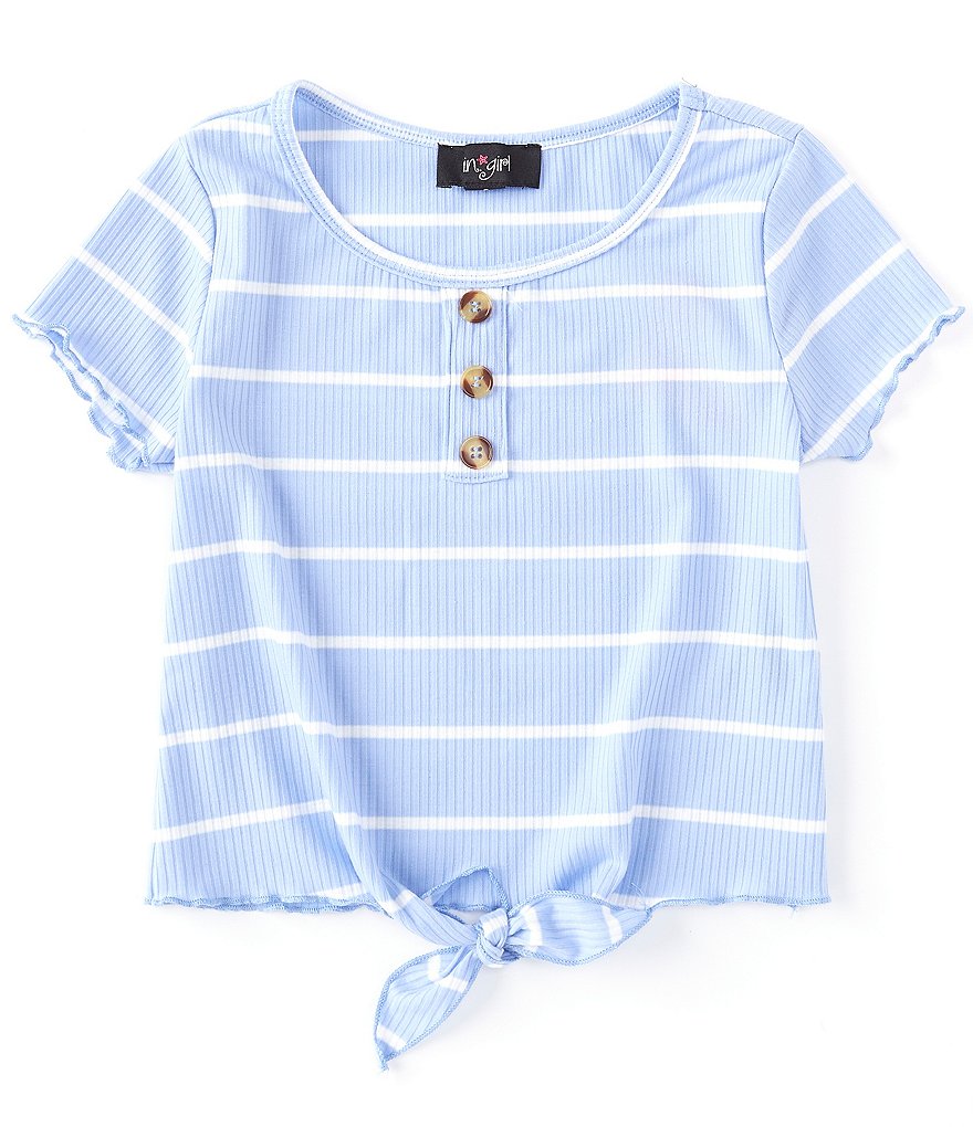 I.N. Girl Big Girls 7-16 Short-Sleeve Stripe Tie-Front Tee