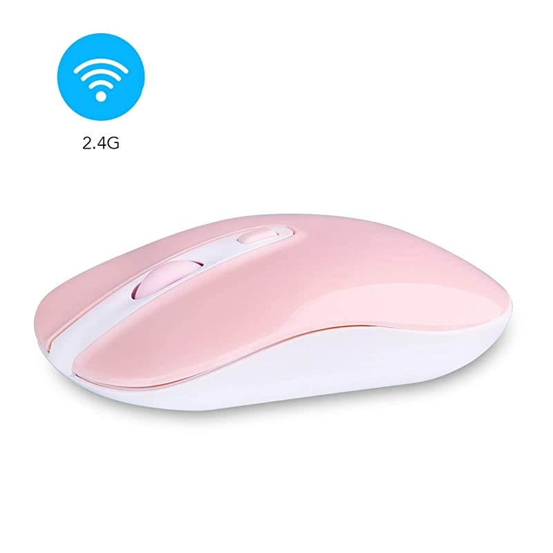 Wireless Computer Mouse  24G Slim Cordless Mouse Less Noise for Laptop Ergonomic Optical with Nano Receiver USB Mouse for Laptop Deskbtop MacBook BAT Bright Pink