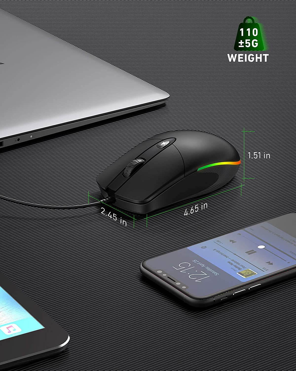 USB Wired Mouse,RGB Optical Silent Computer Mouse,1600 DPI Office and Home Mice,for Windows PC, Laptop, Desktop, Notebook-MS059 (Black)