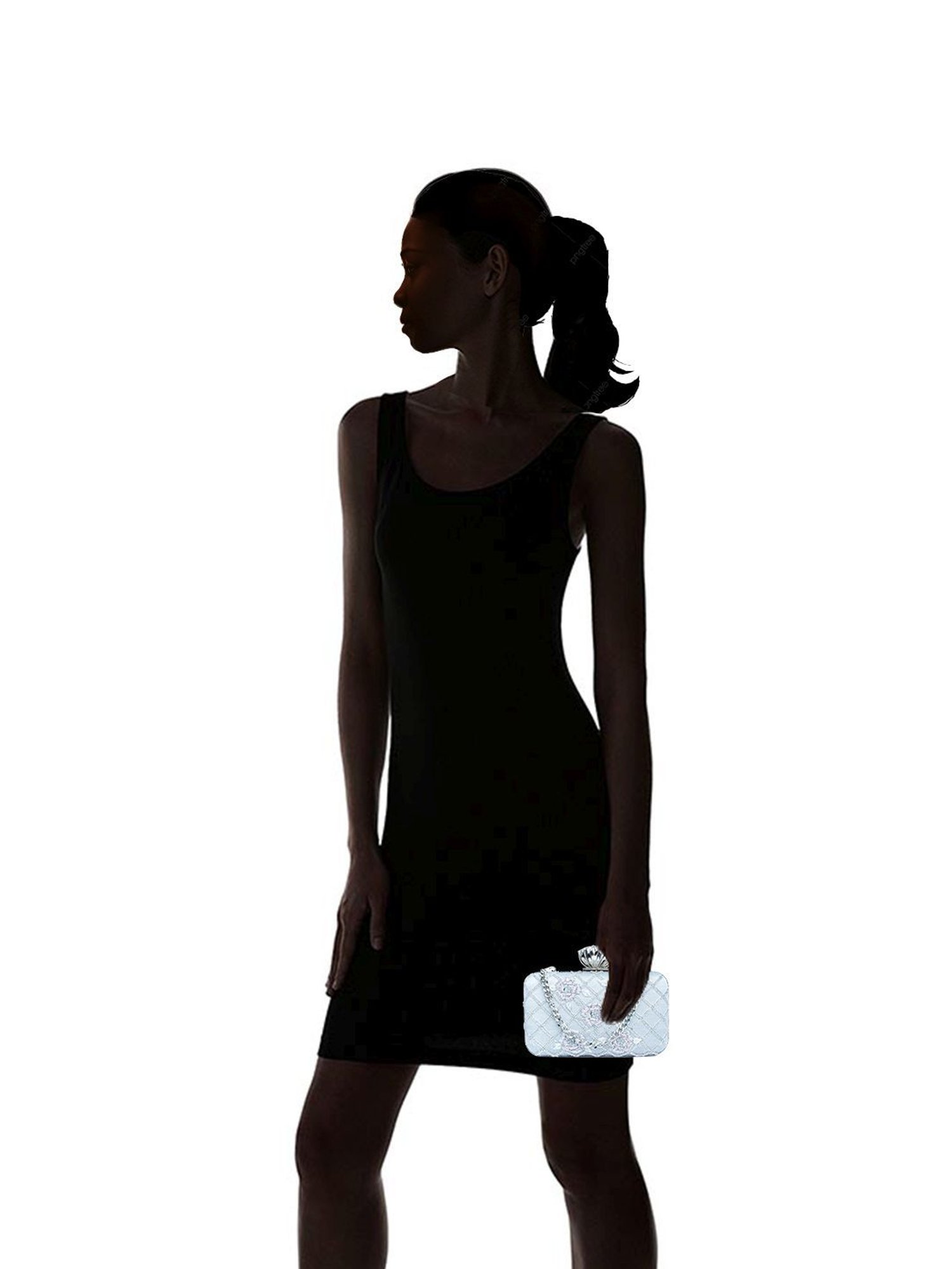 NR by Nidhi Rathi Silver Fabric Minaudiere Clutch