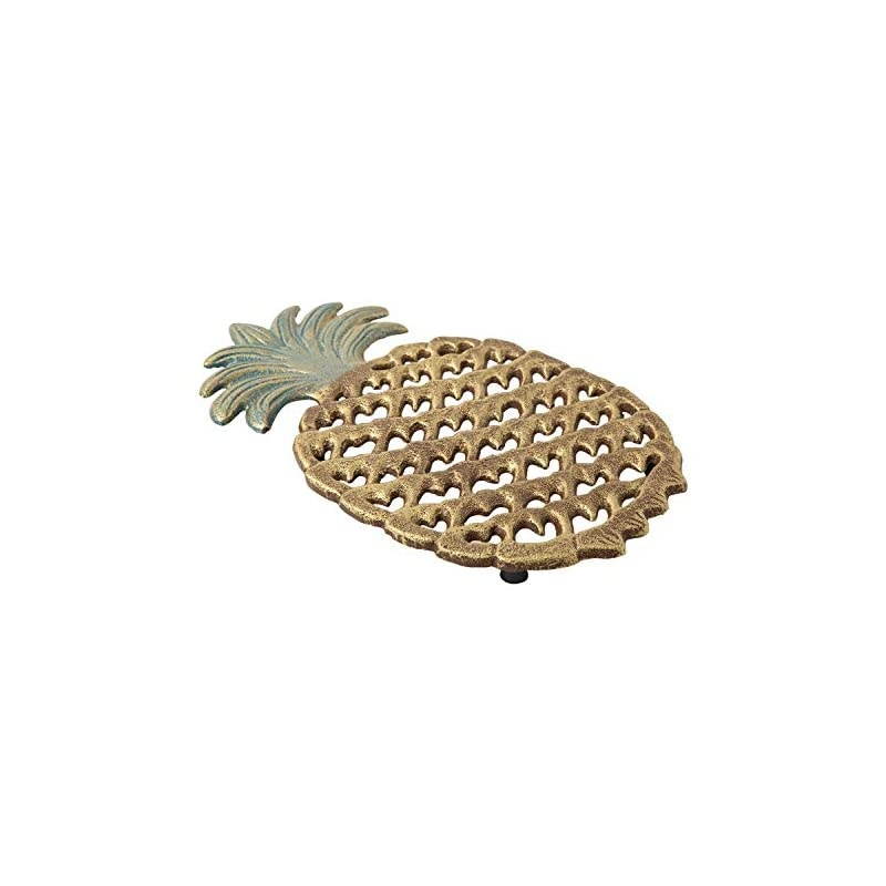 Iron Pineapple Trivet - Decorative Iron Trivet For Kitchen Or Dining Table - Vintage, Rustic Design - Protect your Countertop from Hot Dishes - With Rubber Pegs/Feet - Recycled Metal