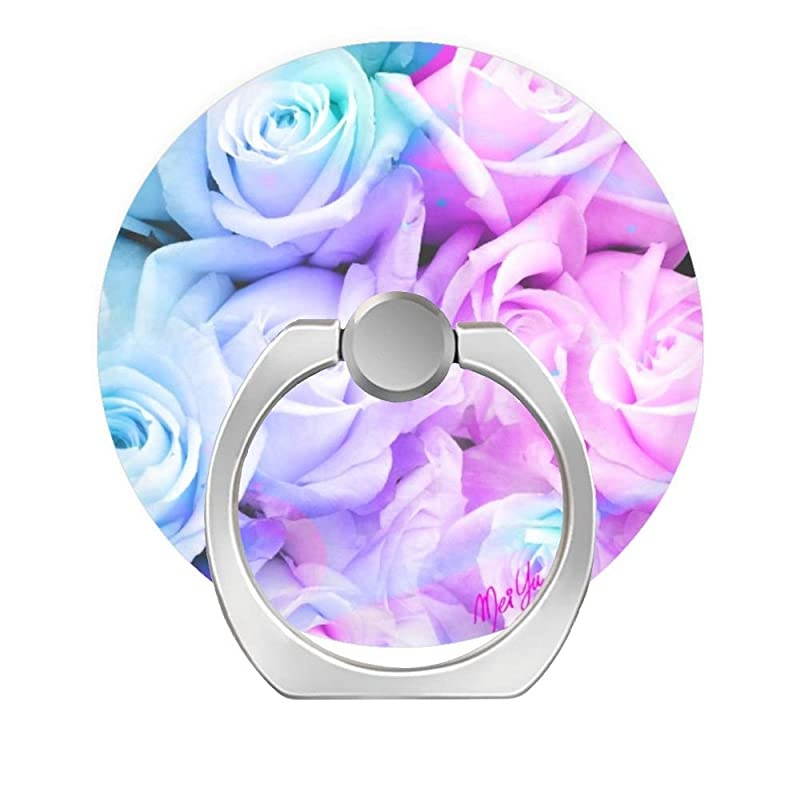Degree Finger Stand Cell Phone Ring Holder Car Mount with Hook for SmartphoneStylish Pastel Roses Floral Pink Purple Blue