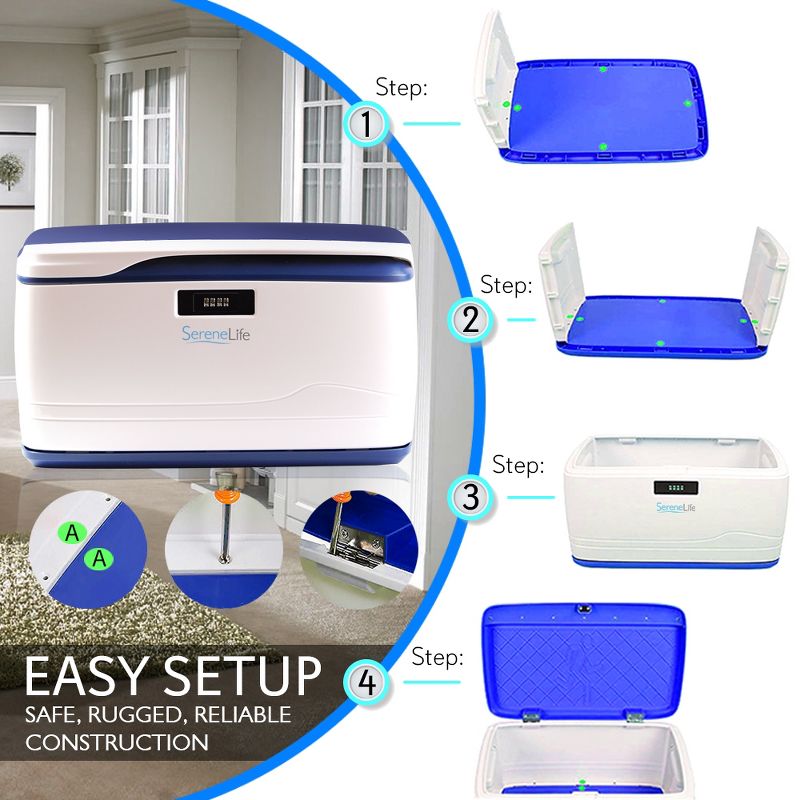 SereneLife 8 Gallon Capacity Safety and Security Locking Key Pad Storage Container Organizer Bin Box, White