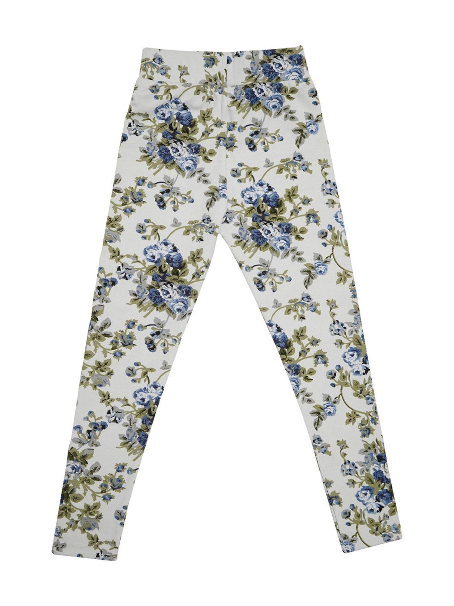 ZIAMA Kids White & Green Floral Print Leggings