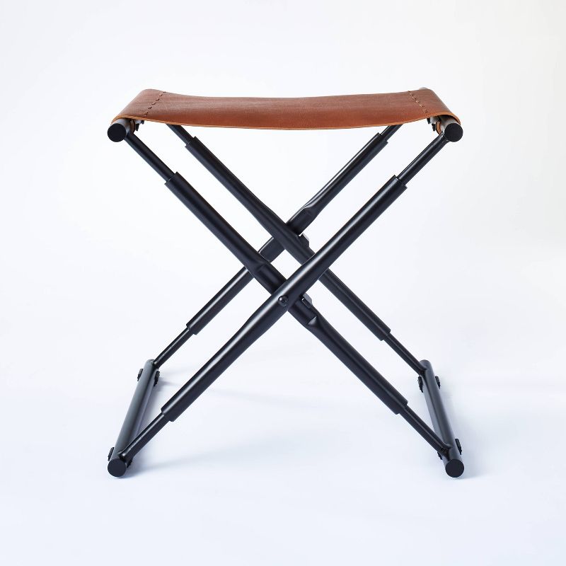 Preston Folding Leather Sling Ottoman with Metal Base - Threshold™ designed with Studio McGee