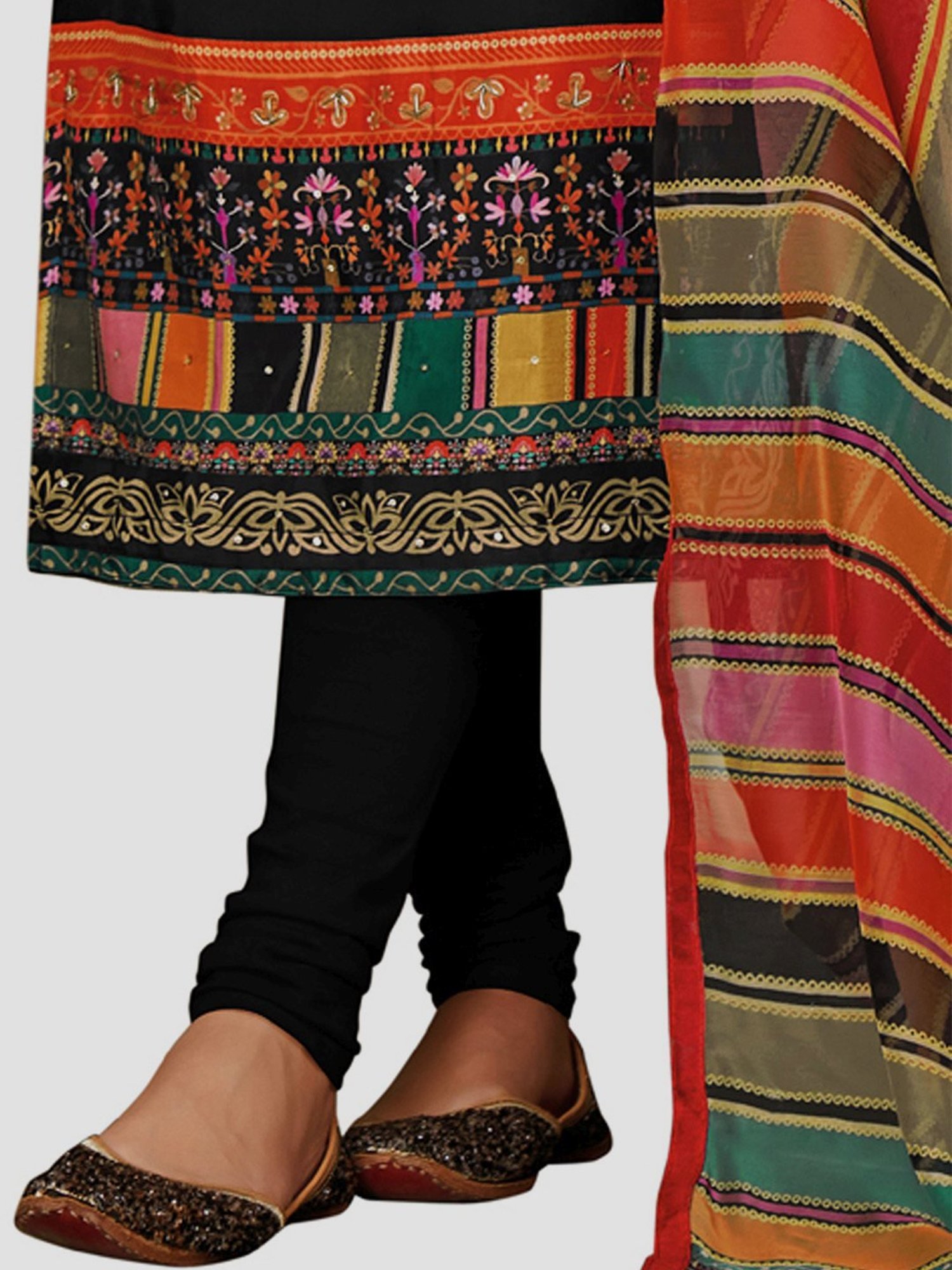 Saree Mall Black Embroidered Unstitched Dress Material With Dupatta