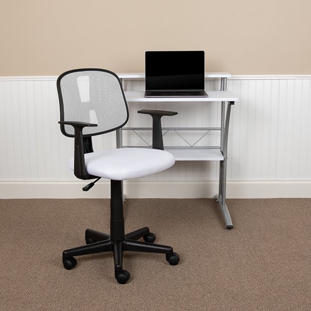 Back White Mesh Swivel Task Office Chair with Arms