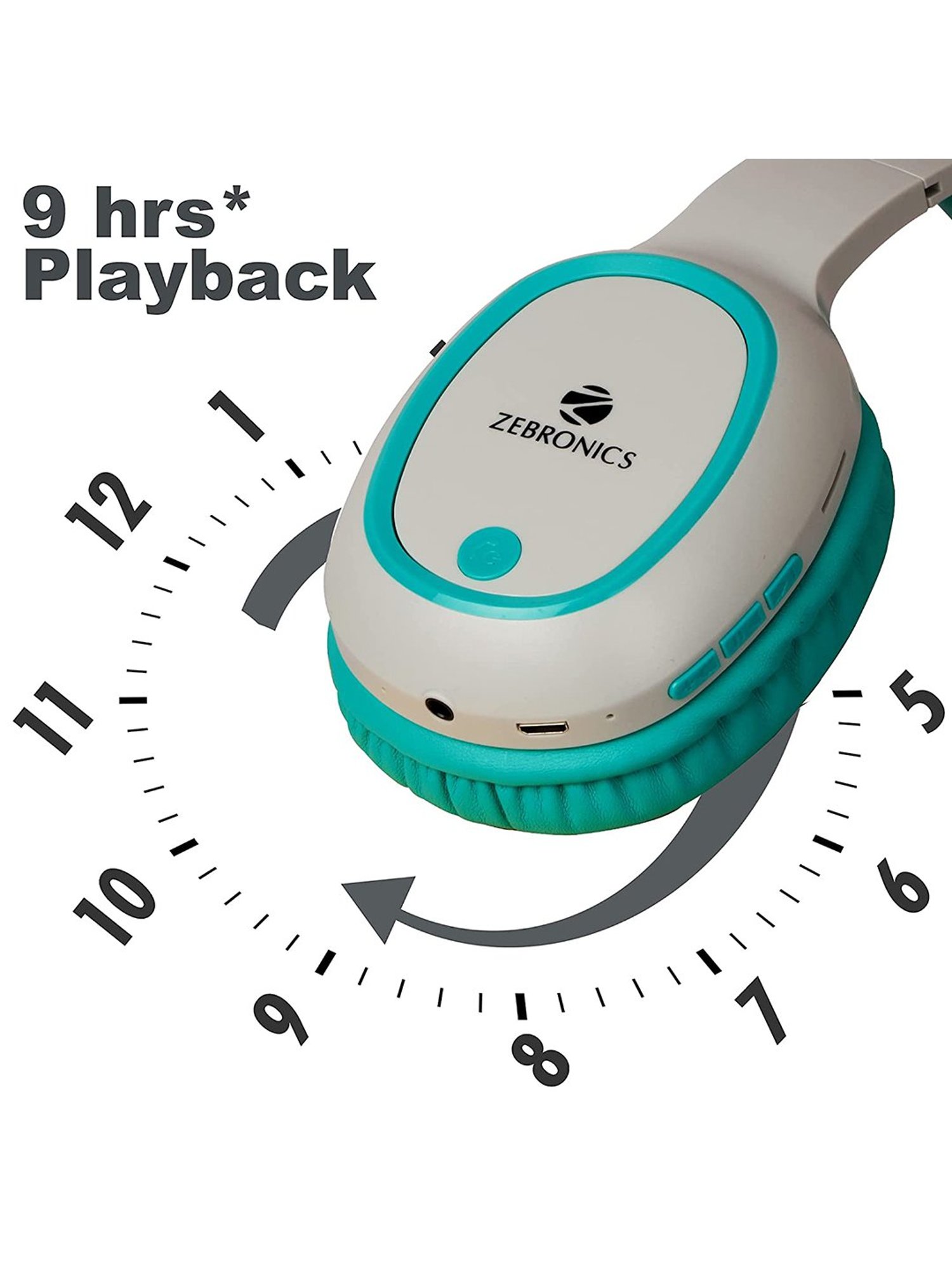 Zebronics Zeb-Thunder Over The Ear Bluetooth Headphone with Mic (Sea Green)