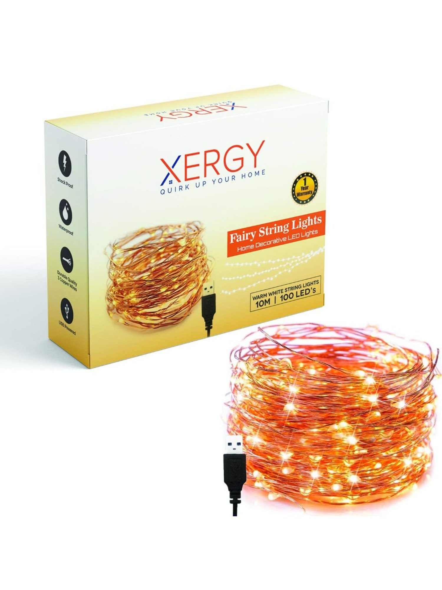 XERGY 10 M,100 LED's Waterproof Fairy String Lights Starry String Lights with USB. (Yellow)