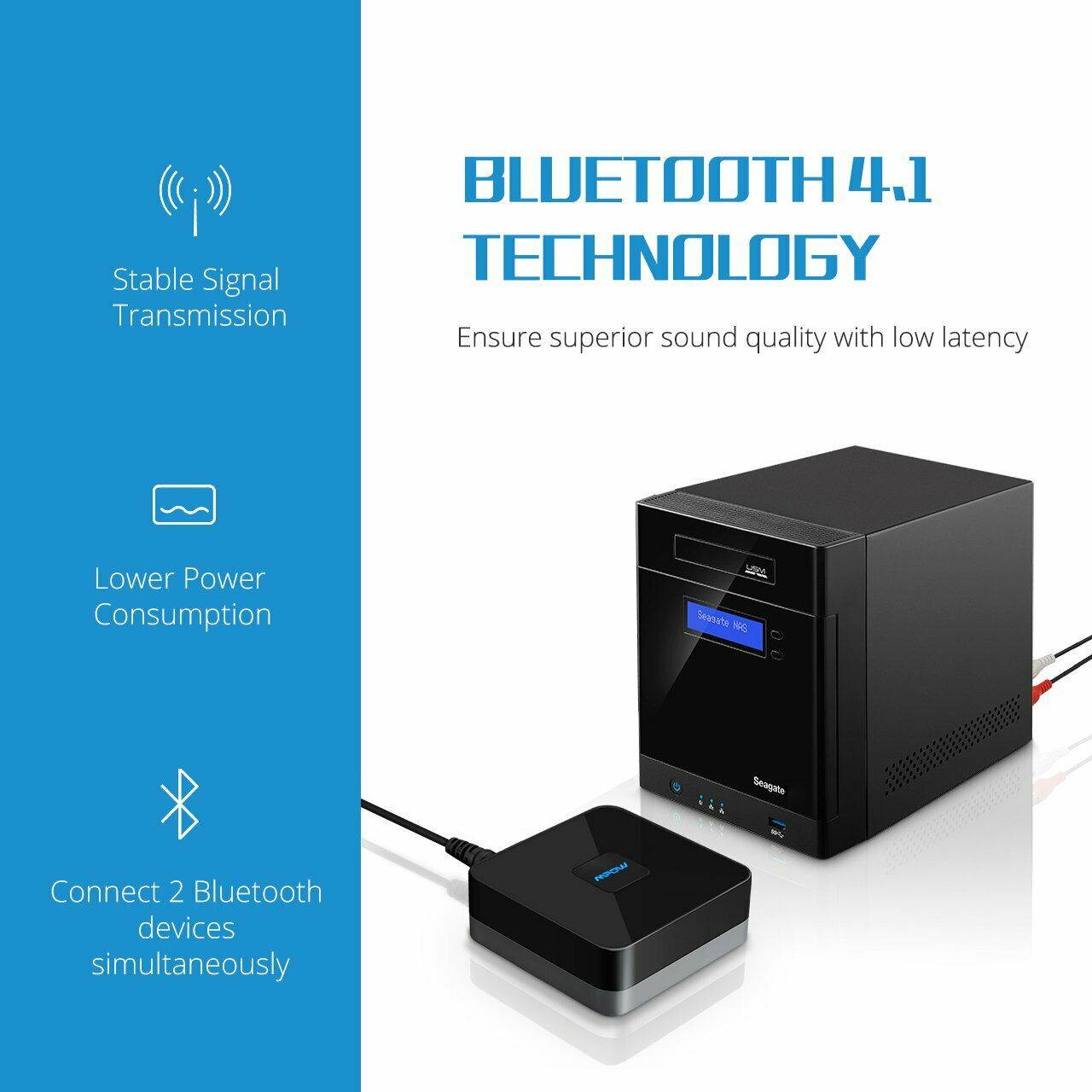 MPOW Bluetooth 5.0 Wireless Audio Receiver Adapter Built-in Battery 3.5mm to RCA