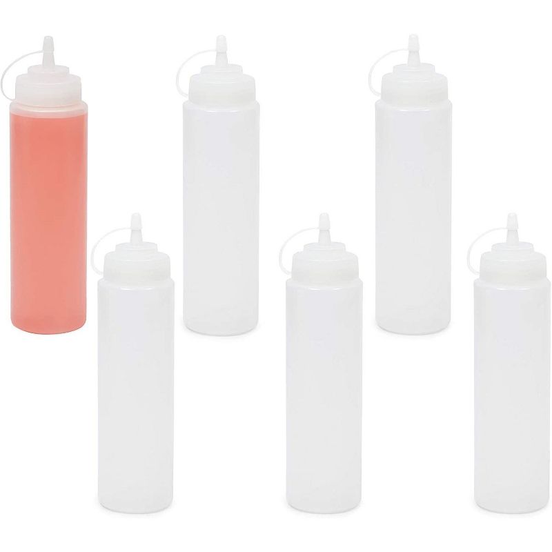 Stockroom Plus 6 Pack Clear Plastic Condiment Squeeze Bottles for Restaurant (24 oz)