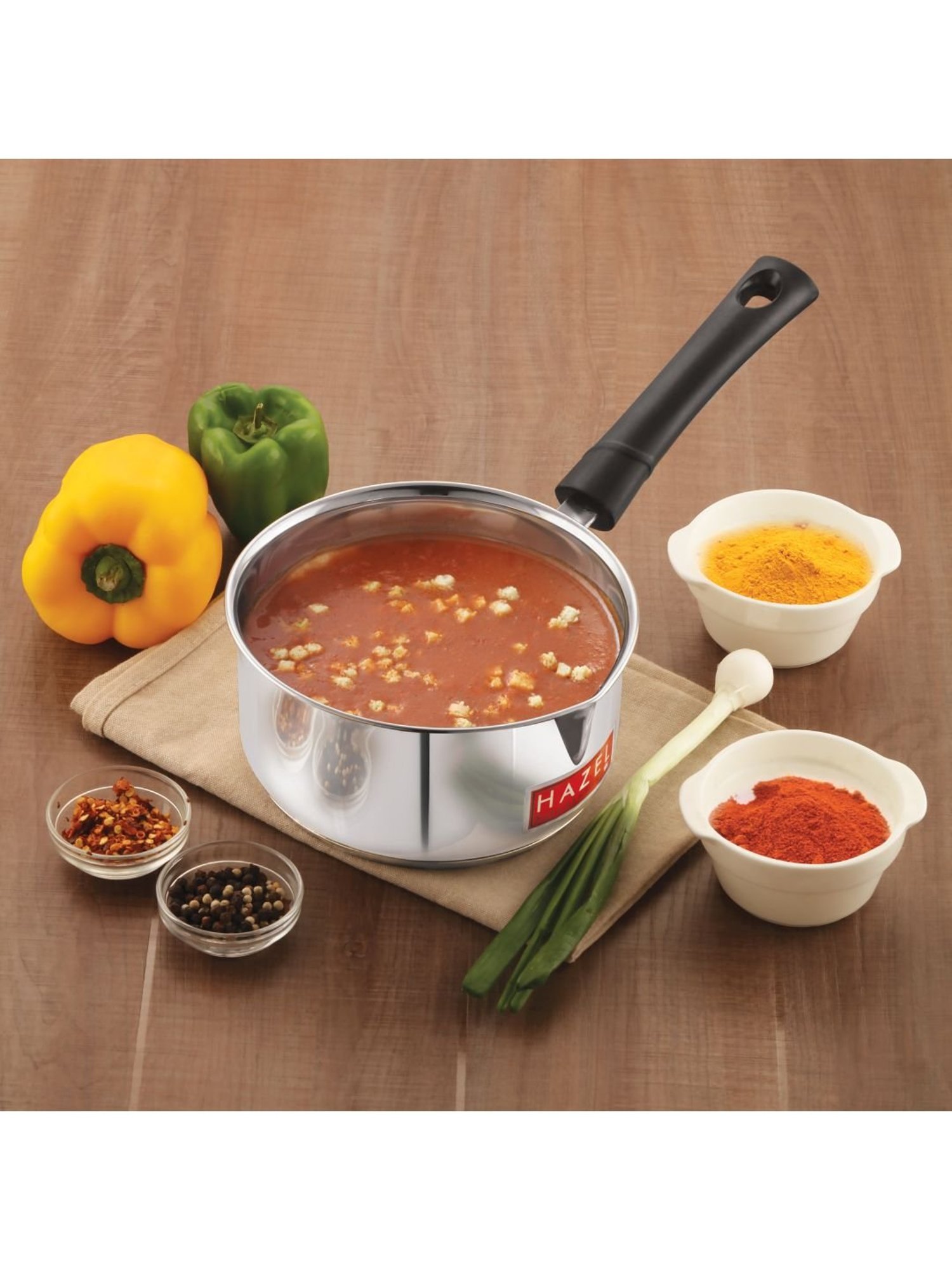 HAZEL Silver Induction Base Stainless Steel Saucepan With Handle (2200 ml)