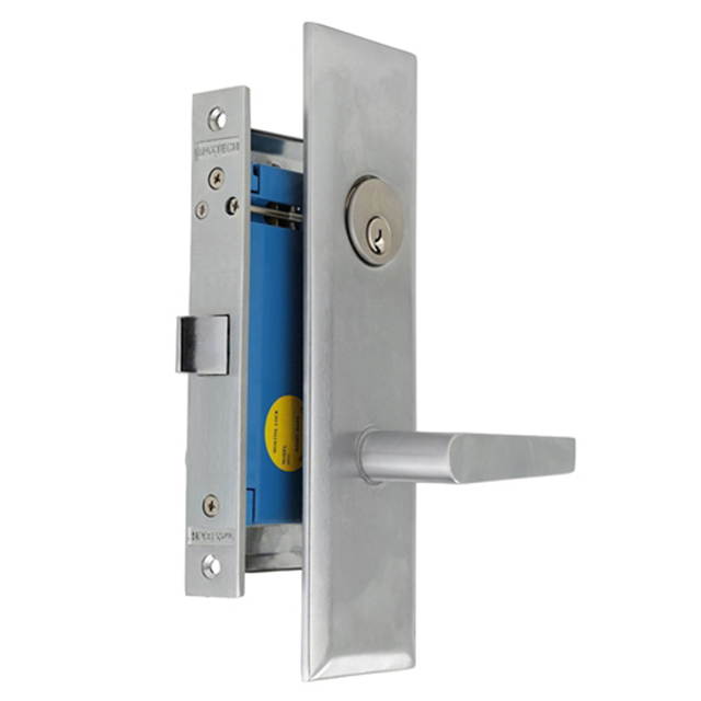 Maxtech (Marks Metro 116DW/26D Like) Satin Chrome 26D, Right Hand, Heavy Duty Mortise Lock Lever Vestibule Function Always Locked Storeroom Latch Only 2-1/2" LocSet, Screwles Lever Thru Bolted Lockset