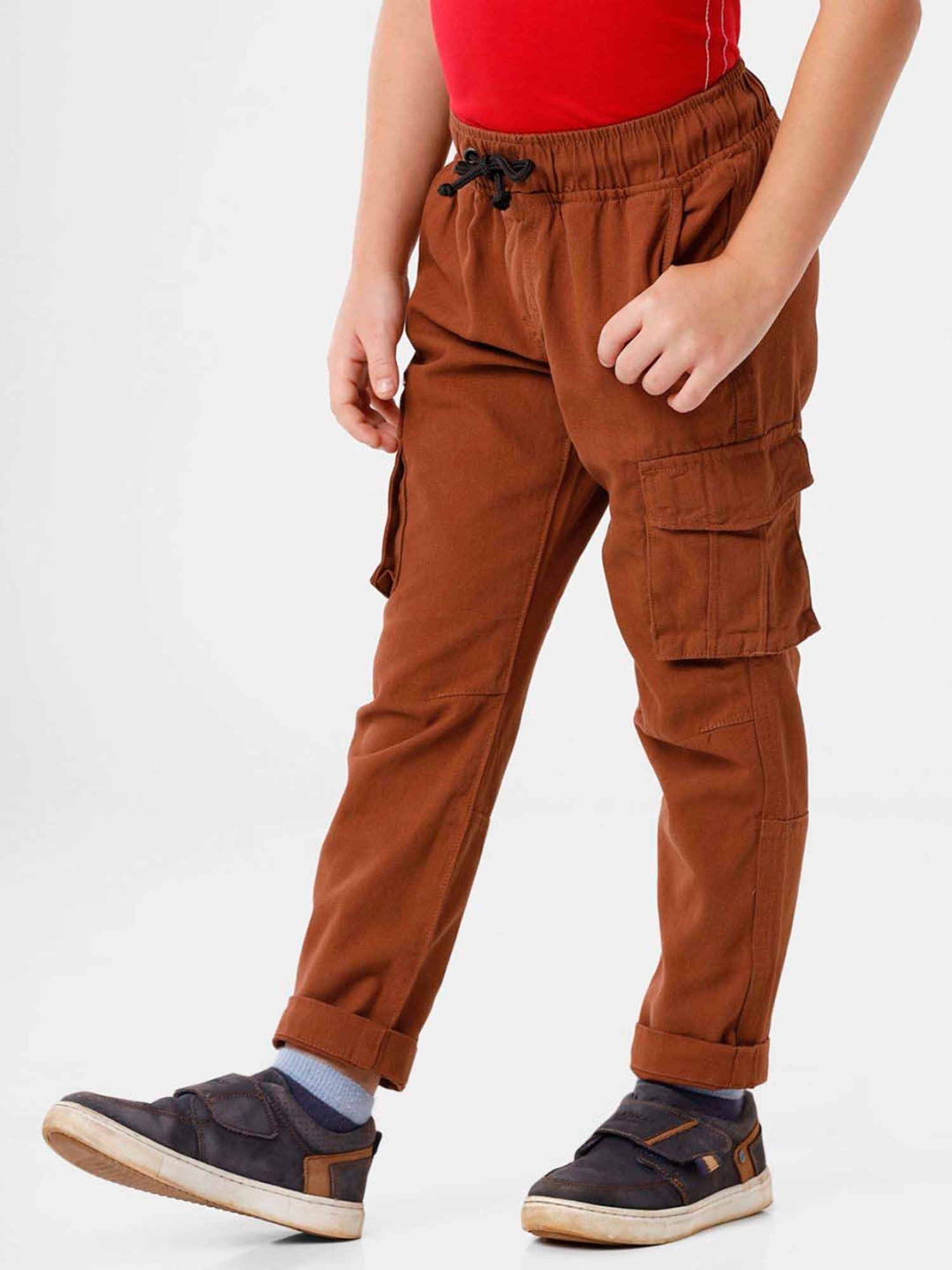 Kate & Oscar Boys Brown Cotton Regular Fit Cargo Trousers