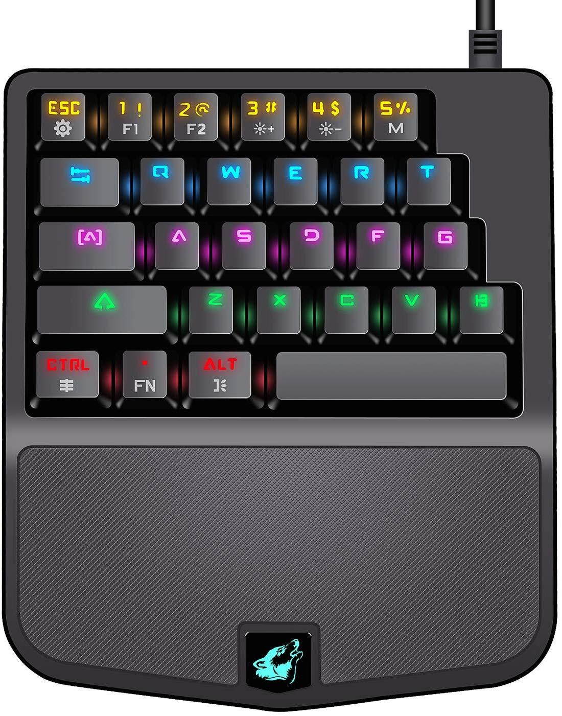 FELiCON Mechanical Gaming Keyboard K9 28 Key Wired Rainbow LED Backlit one Hand Gamer Keyboard USB Ergonomic Design with Wrist Rest Blue Switch for Desktop PC Laptop Computer [windows2000] &hellip;