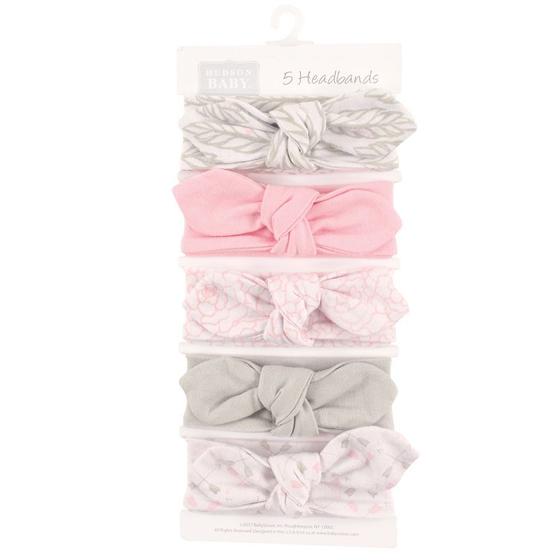 Hudson Baby Infant Girl Cotton Headbands 5pk, Gray Feather, 0-24 Months