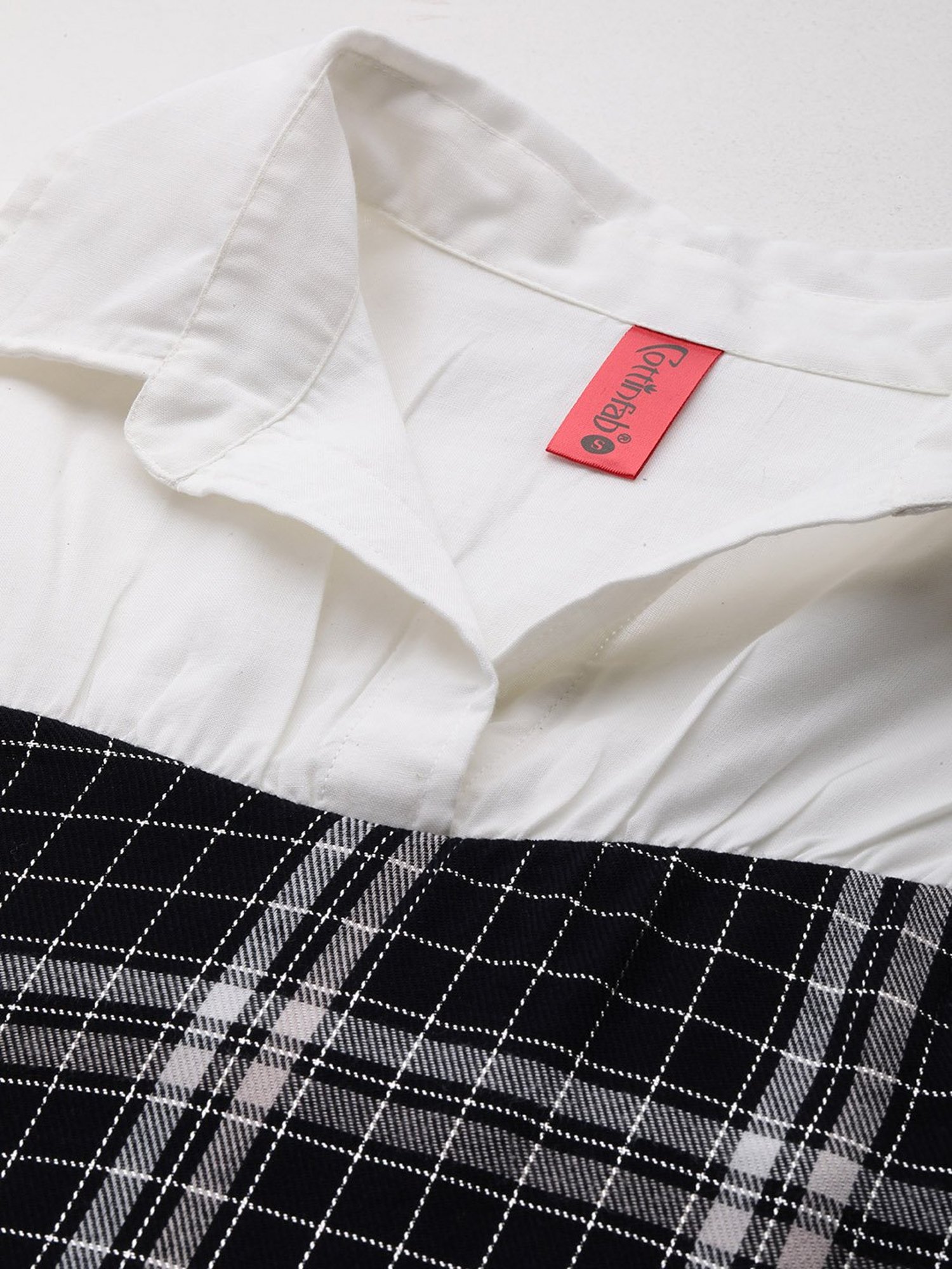 Cottinfab White Cotton Checks Peplum Top