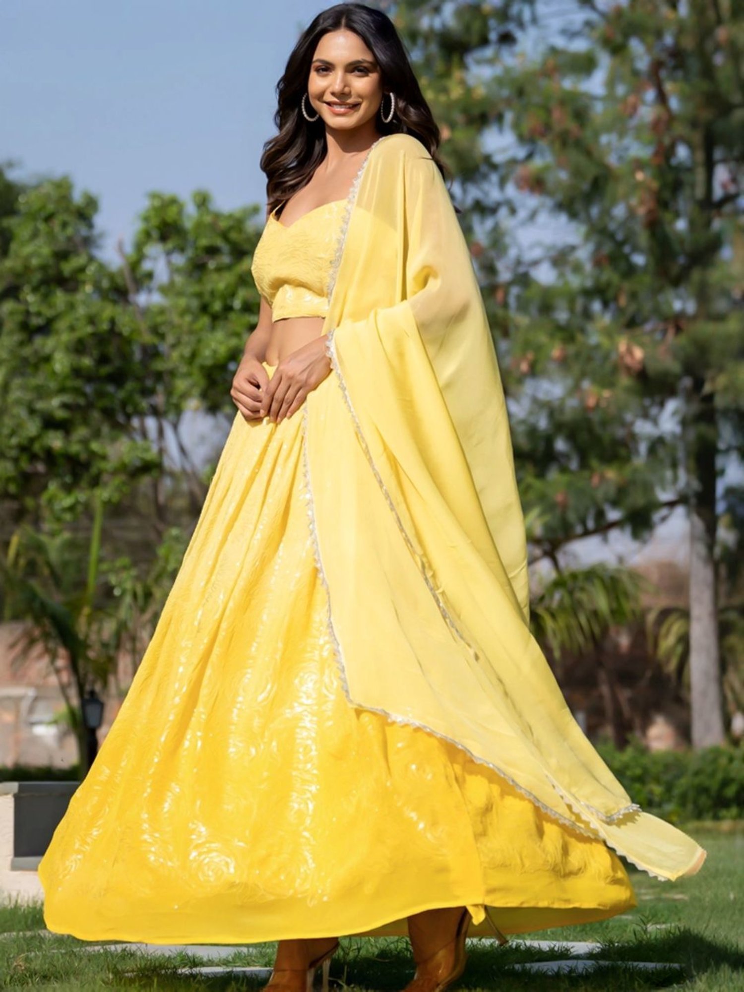 HOUSE OF JAMOTI Yellow Embellished Lehenga Choli Set With Dupatta