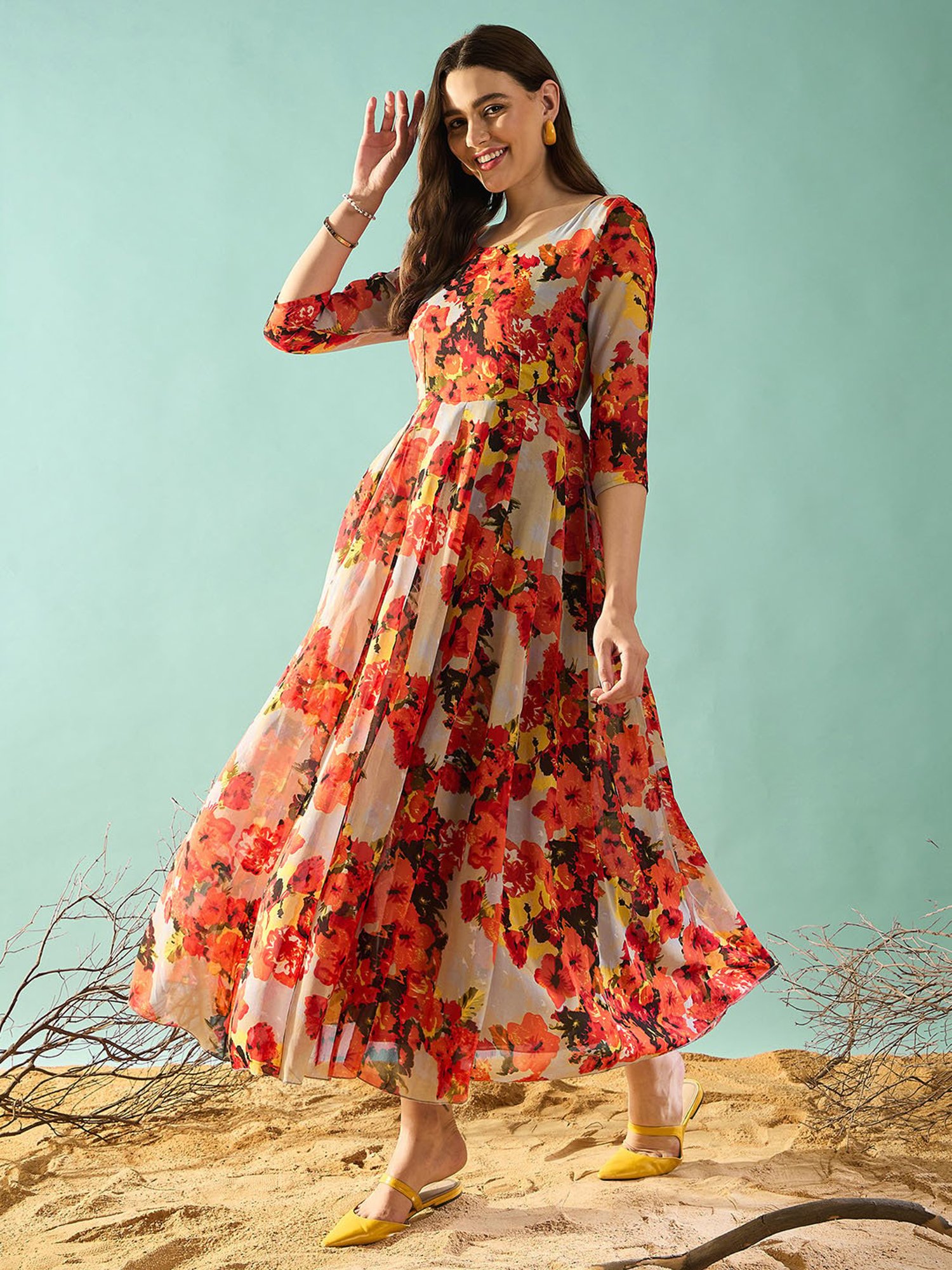 PANIT Multicolor Floral Print Ethnic Dress