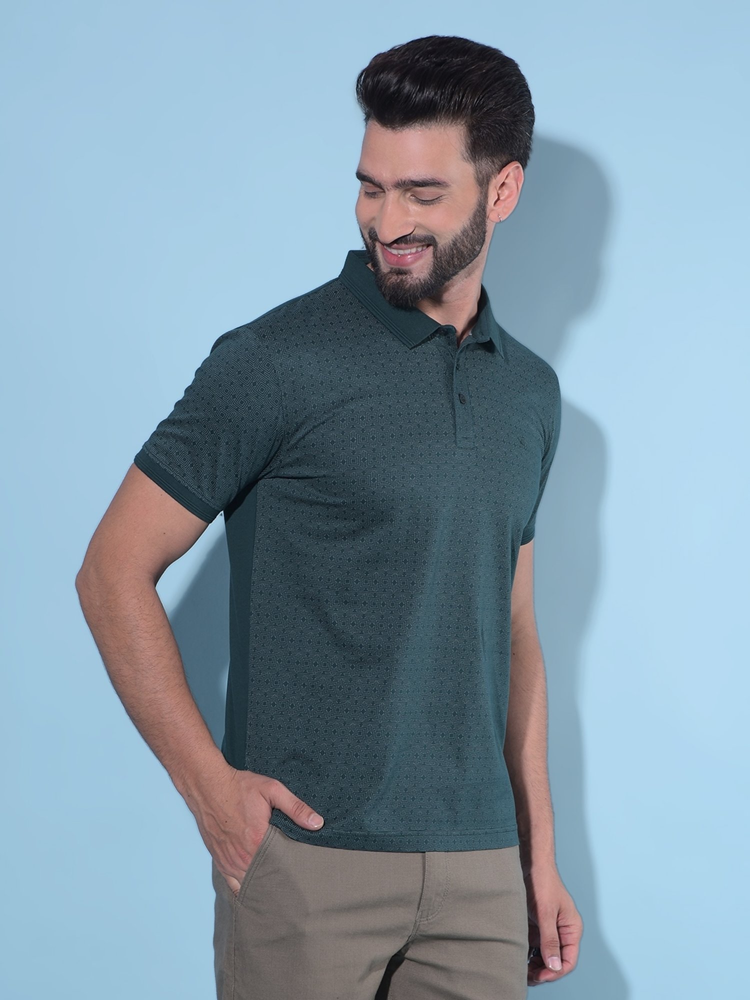Crimsoune Club Green Cotton Slim Fit Printed Polo T-Shirt