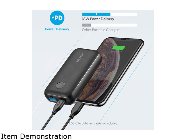 Anker PowerCore 10000 PD Redux, 10000mAh Portable Charger USB-C Power Delivery (18W) Power Bank for iPhone 11/11 Pro / 11 Pro Max / 8 / X/XS Samsung S10, Pixel 3/3XL, iPad Pro 2018
