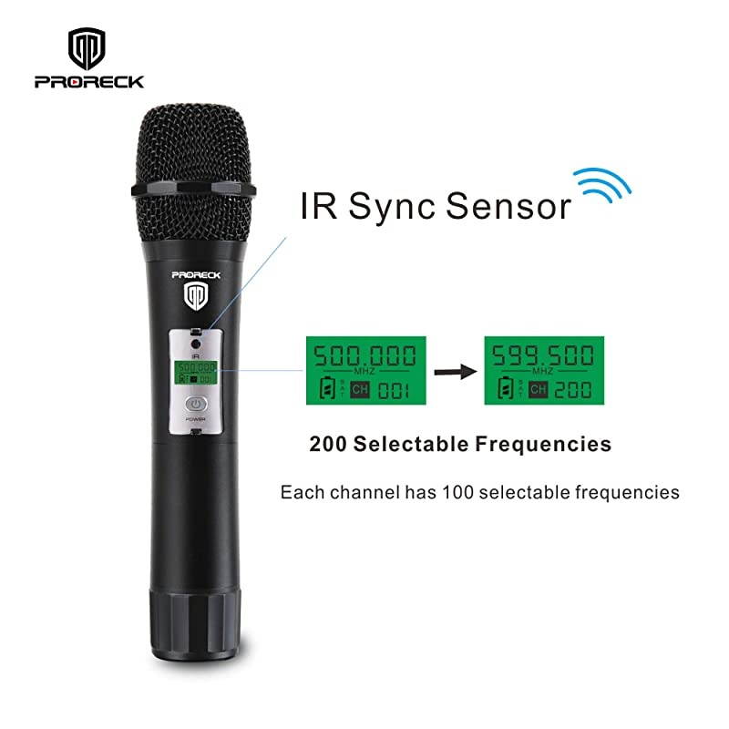 UK2000 UHF 2 Channel Wireless Microphone System with Two Handheld Microphone with FCC Certification Perfect for PartyWeddingChurchConferenceSpeech 200 Selectable Frequencies