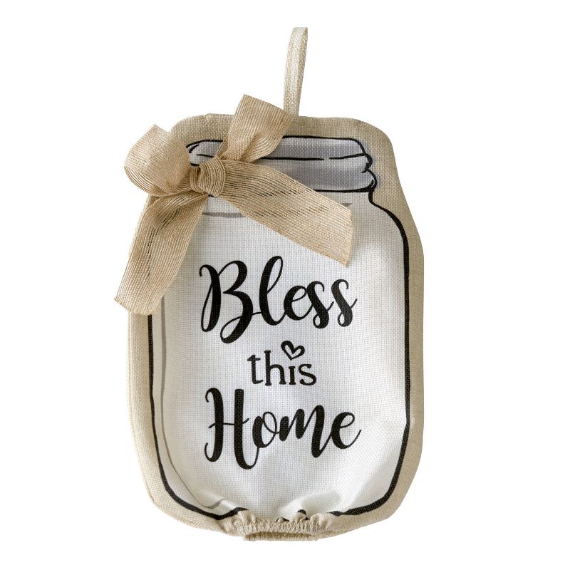 Lakeside Bless This Home Sentiment Country Mason Jar-Look Plastic Bag Dispenser